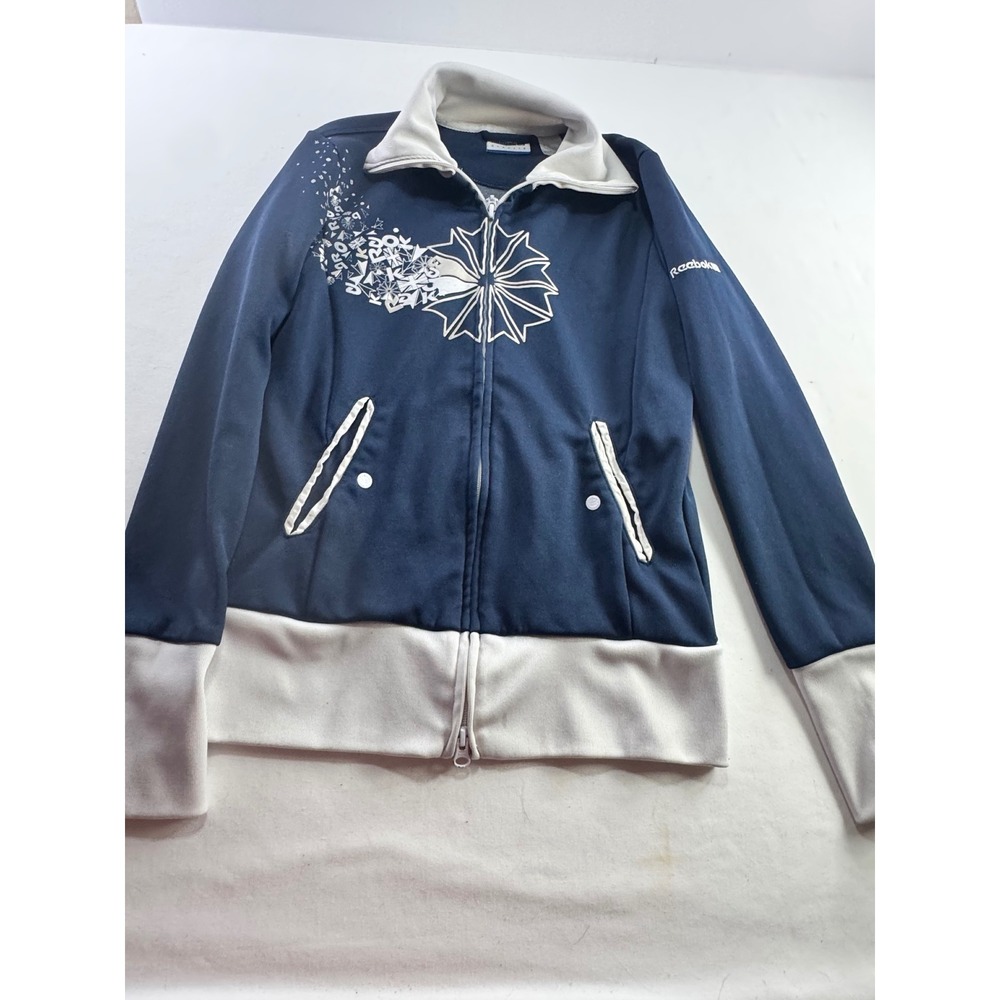 Reebok Classic Womens Track Jacket Navy Blue Cream‎ Graphic Full Zip Size S
